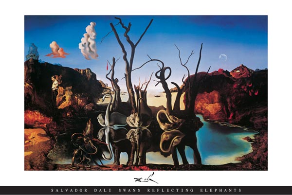 Dali Swans Reflecting Elephants Poster of surrealist artist Salvador Dali's Painting 1937